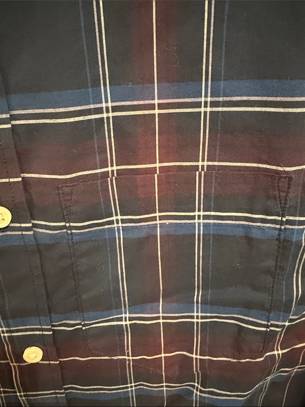 Banana Republic Men's Navy and Burgundy Plaid Button-Down Shirt